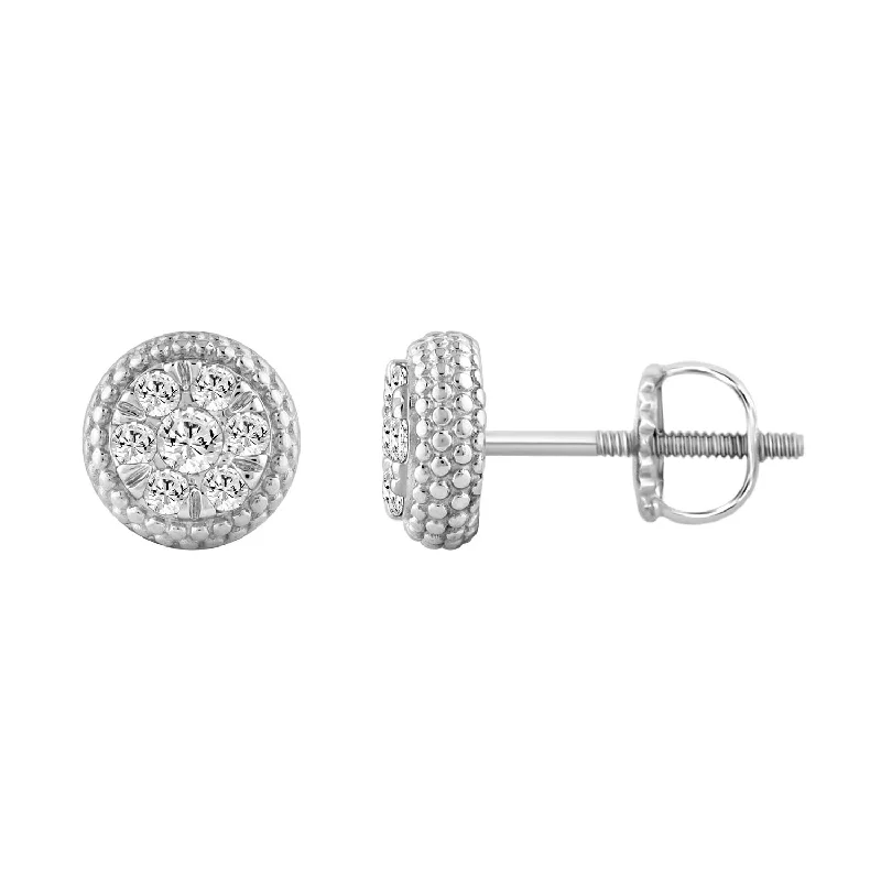 Gothic Style Earrings-LADIES EARRINGS 0.33CT ROUND DIAMOND 14K WHITE GOLD