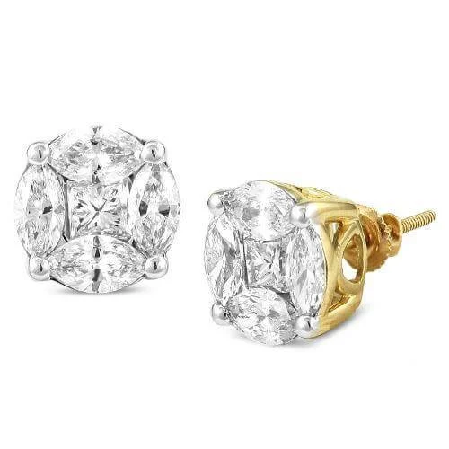 Statement Earrings for Weddings-14KY 3.00CTW DIAMOND PIE CUT EARRING STUDS