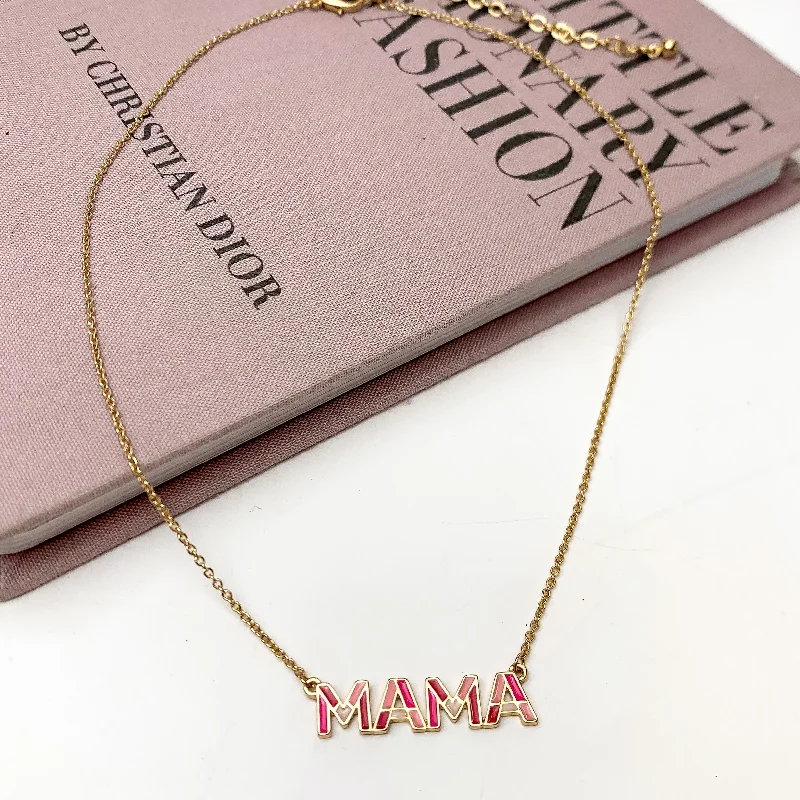 Mama Chain Necklace in Gold Tone With Pink Tones