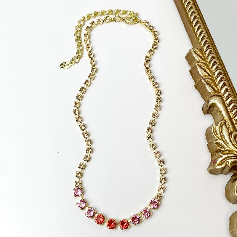 Sorrelli | Audrianna Crystal Tennis Necklace in Bright Gold Tone and First Kiss