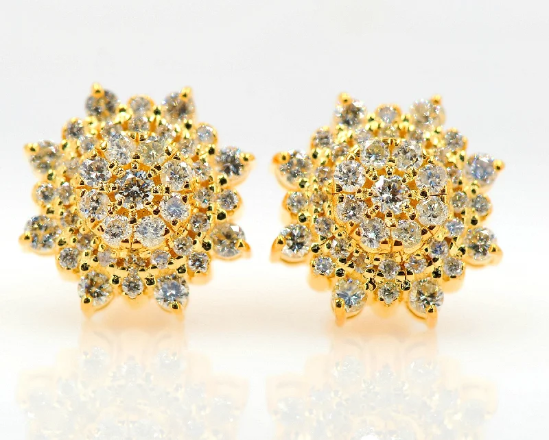 Dainty Gold Earrings-Custom 1.75CT  Diamond Cluster Earrings