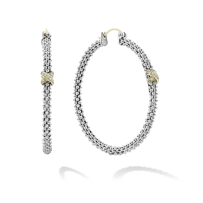 Artistic Earrings-Embrace Large X Diamond Caviar Hoop Earrings